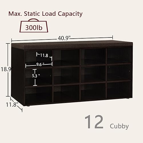 Miniatura 188 de DINZI LVJ Banco organizador de zapatos con cojín, zapatero de 9 cubos y estantes ajustables, multifuncional, para salas de estar, dormitorio, Gris
