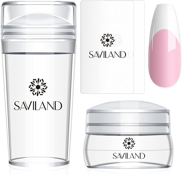 Saviland French Tip Nail Stamp - 4PCS Nail Art Stamper Kit Clear Silicone Nail Stamping Long & Short Jelly Stamper for Nails with Scrapers Nail Stamper Kit for French Manicure Home DIY Nail Salon
