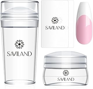 Saviland French Tip Nail Stamp - 4PCS Nail Art Stamper Kit Clear Silicone Nail Stamping Long & Short Jelly Stamper for Nai...