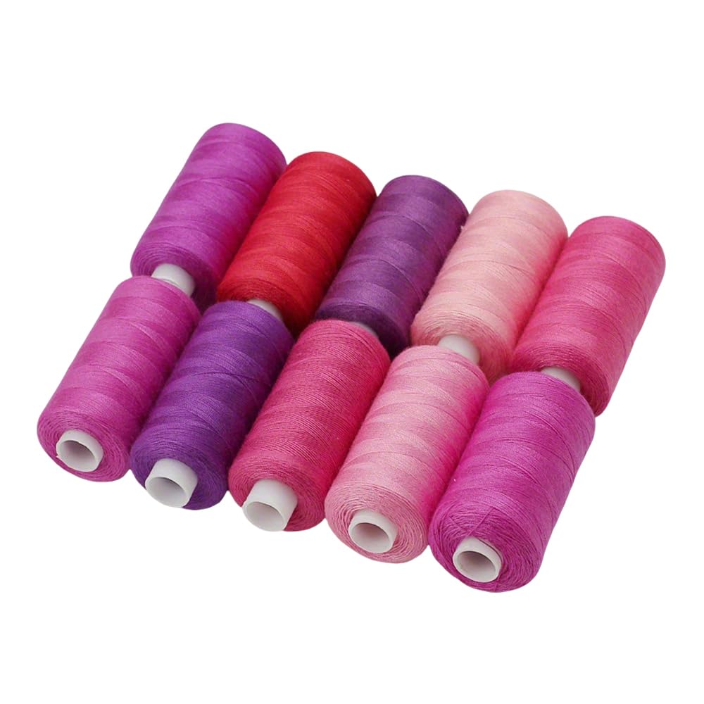 10 Spools Polyester Thread, Polyester Sewing Thread for Hand and Machine Sewing, 400 Yard Per Spool, Pink Tone