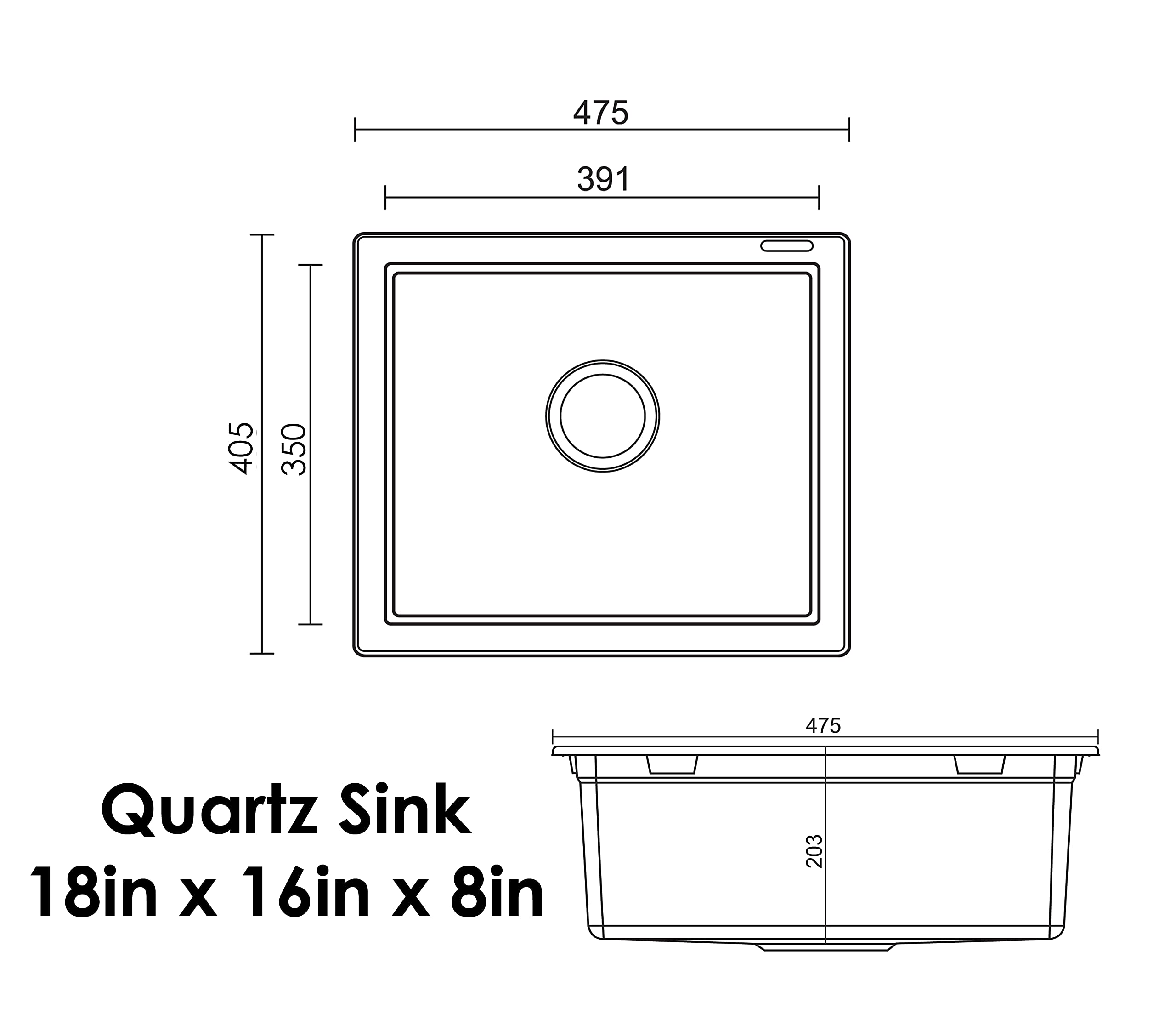 SHISHA Quartz Kitchen Sink, 18 x 16 Big Bowl, Granite Brown 1