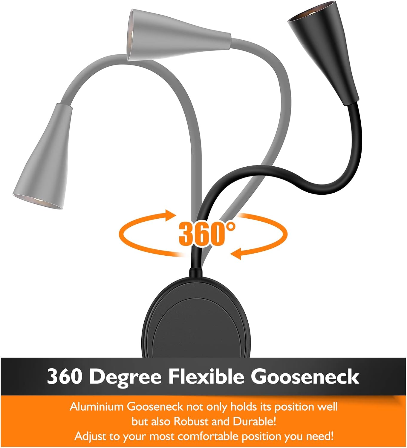 SANKEDOU Wall Mounted Reading Light, Bedside Headboard Lights with 5 Dimming & Color Temperature, USB Output, Night Light & Timers Function, Flexible Gooseneck 3000K-6000K Upgrade Bed Lamp (Black)
