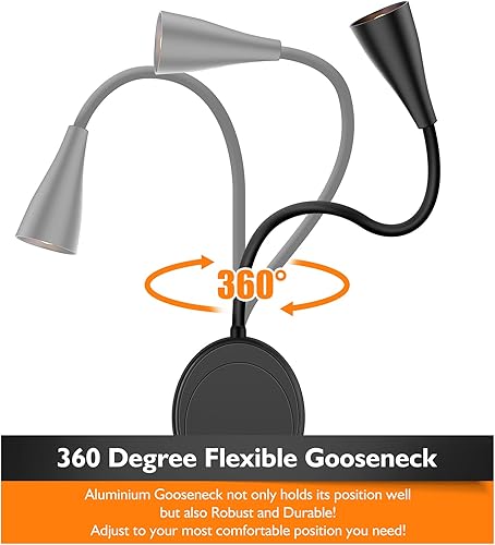 Miniatura 6 de Luz de lectura LED de montaje en pared, luces de lectura de cabecera con control táctil, 5 regulables, salida USB, luz nocturna y temporizadores,