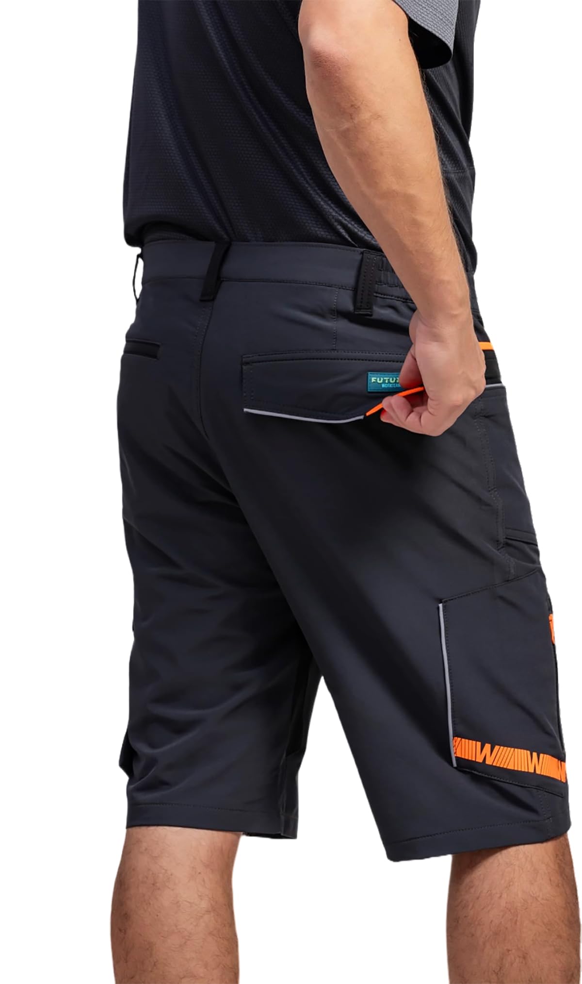 WORKTEAM Pantalón Corto de Trabajo Elástico en 4 Direcciones, Bermuda de Trabajo Elástica, Multibolsillos, Vivos Reflectantes, Cintura Elástica y Alta Resistencia. Hombre
