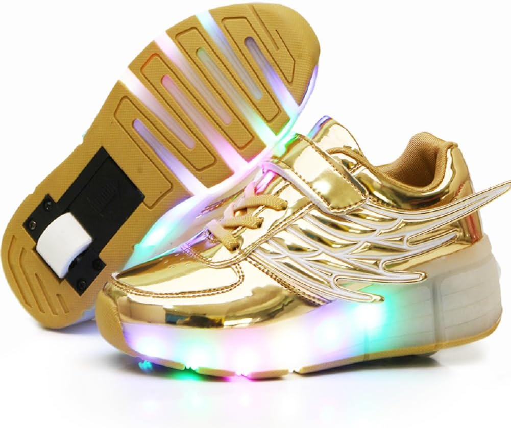 Kids Single Wheels Shoes with Lights Rechargeable Roller Skates Retractable LED Flashing Sneakers Wheels Shoes for Unisex Girls Boys Beginners Gift