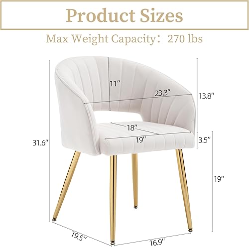 Miniatura 3 de Westice Juego de 1 silla de escritorio de terciopelo para oficina en casa, sillas modernas copetudas con patas de metal dorado, sillón tapizado para