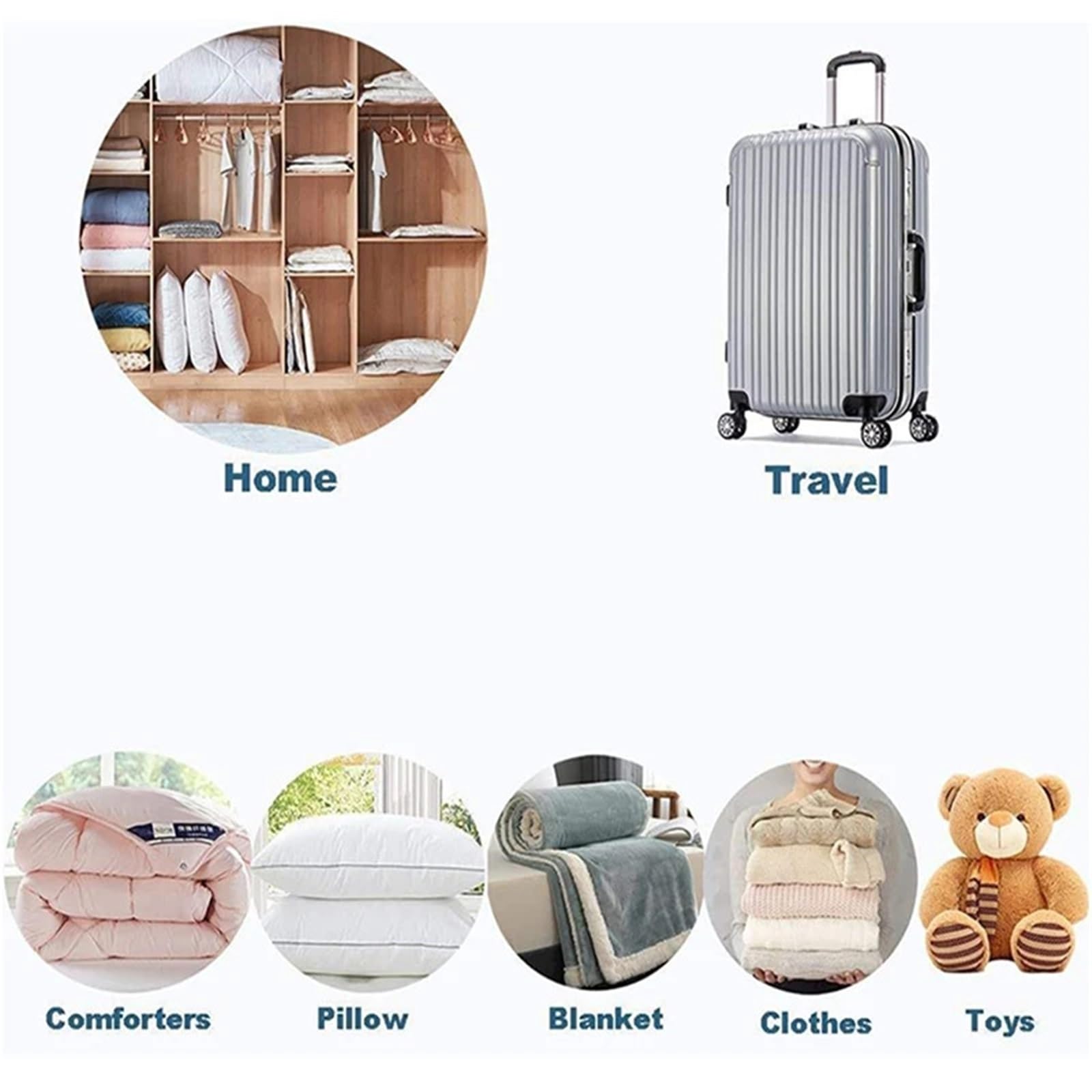 Bolsas de Compresión al Vacío Paquete de 8 bolsas almacenamiento al vacío | For ropa Almohadas Ropa de cama Manta Más espacio Ahorre bolsas de viaje de compresión(8PCS 50x70cm)