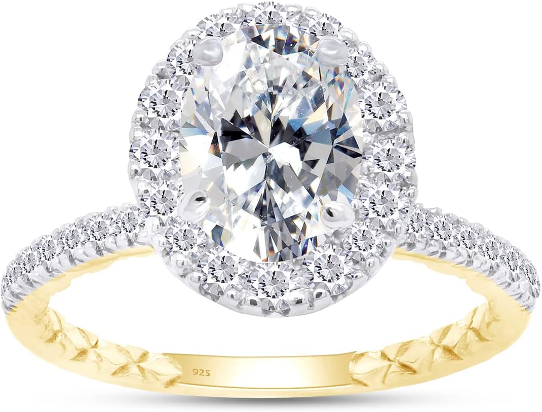 Oval & Round Lab Created Moissanite Diamond Solitaire Halo Engagement Ring In 14K Gold Over Sterling Silver Jewelry For Women (1.90 Carat), Gift For Her