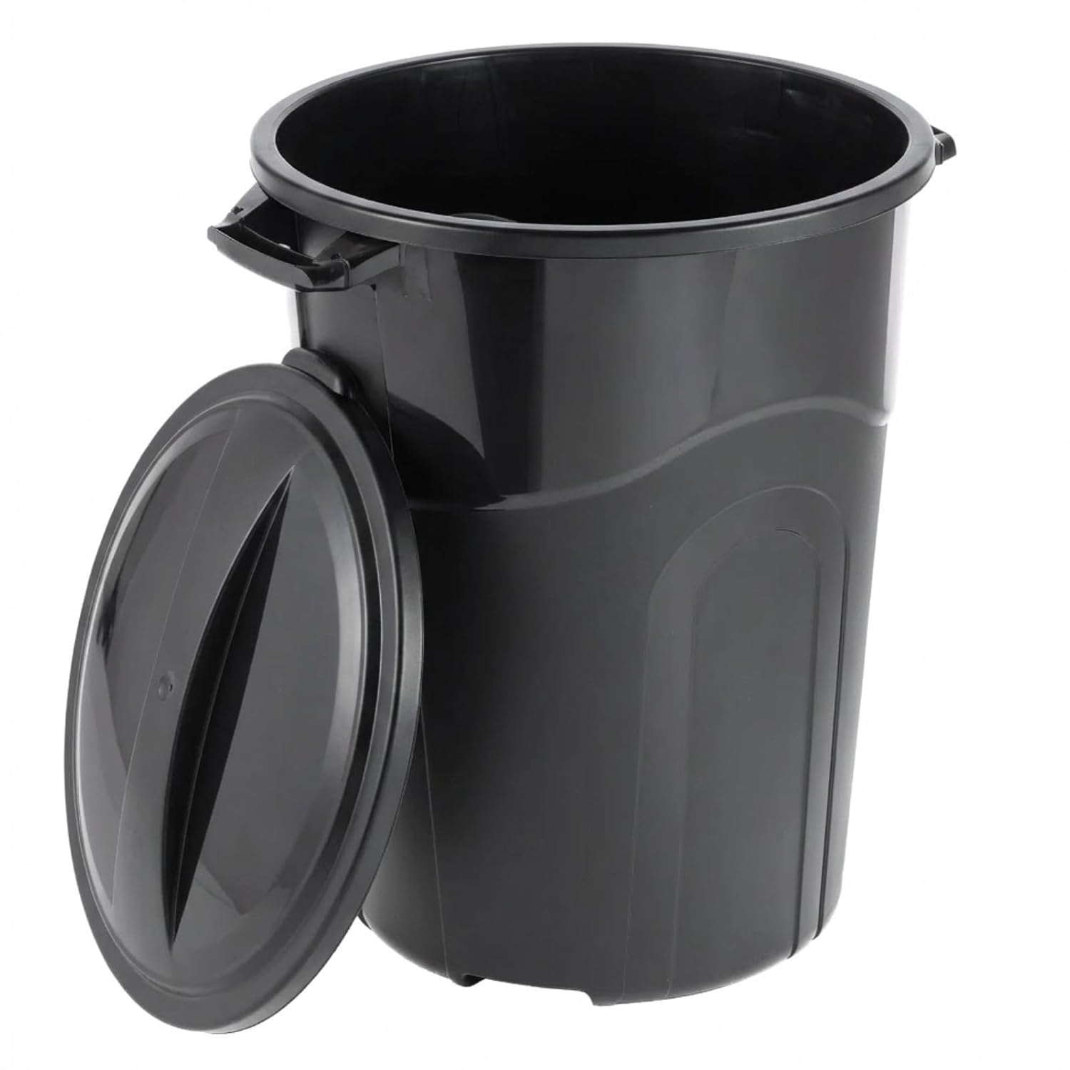 32 Gallon Large Garbage Can, Black, Easy to Carry Garbage Can with Sturdy Construction, Pass-Through Handles & Attachable Click Lock Lid, Indoor or Outdoor and Kitchen (32 Gallon)