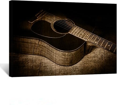 KREATIVE ARTS - Lienzo decorativo para guitarra acústica, instrumento musical, póster vintage impreso en lienzo estirado y enmarcado, listo para
