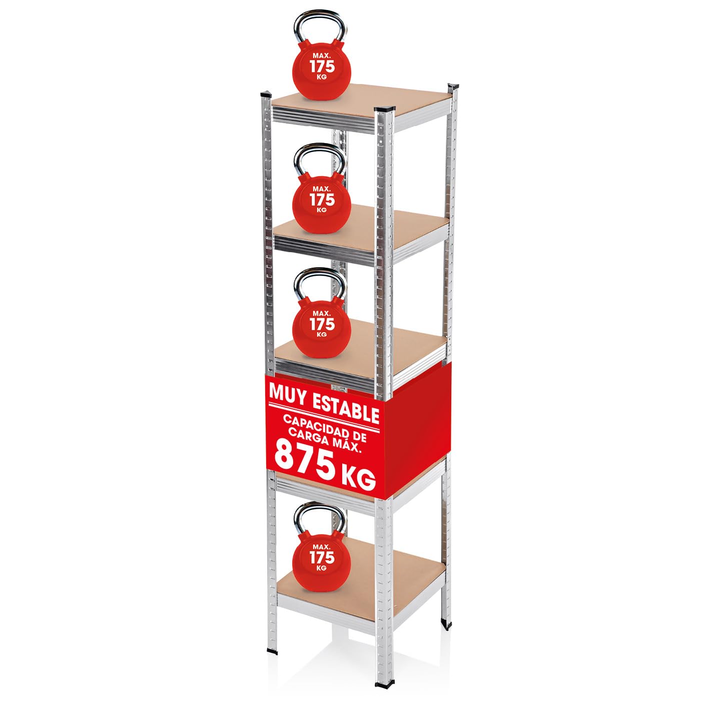 EASYmaxx - Estantería para Cargas Pesadas (40 x 40 x 180 cm, Carga máxima 875 kg y 175 kg por Nivel | Banco con 5 estantes Ajustables | para sótano, Garaje