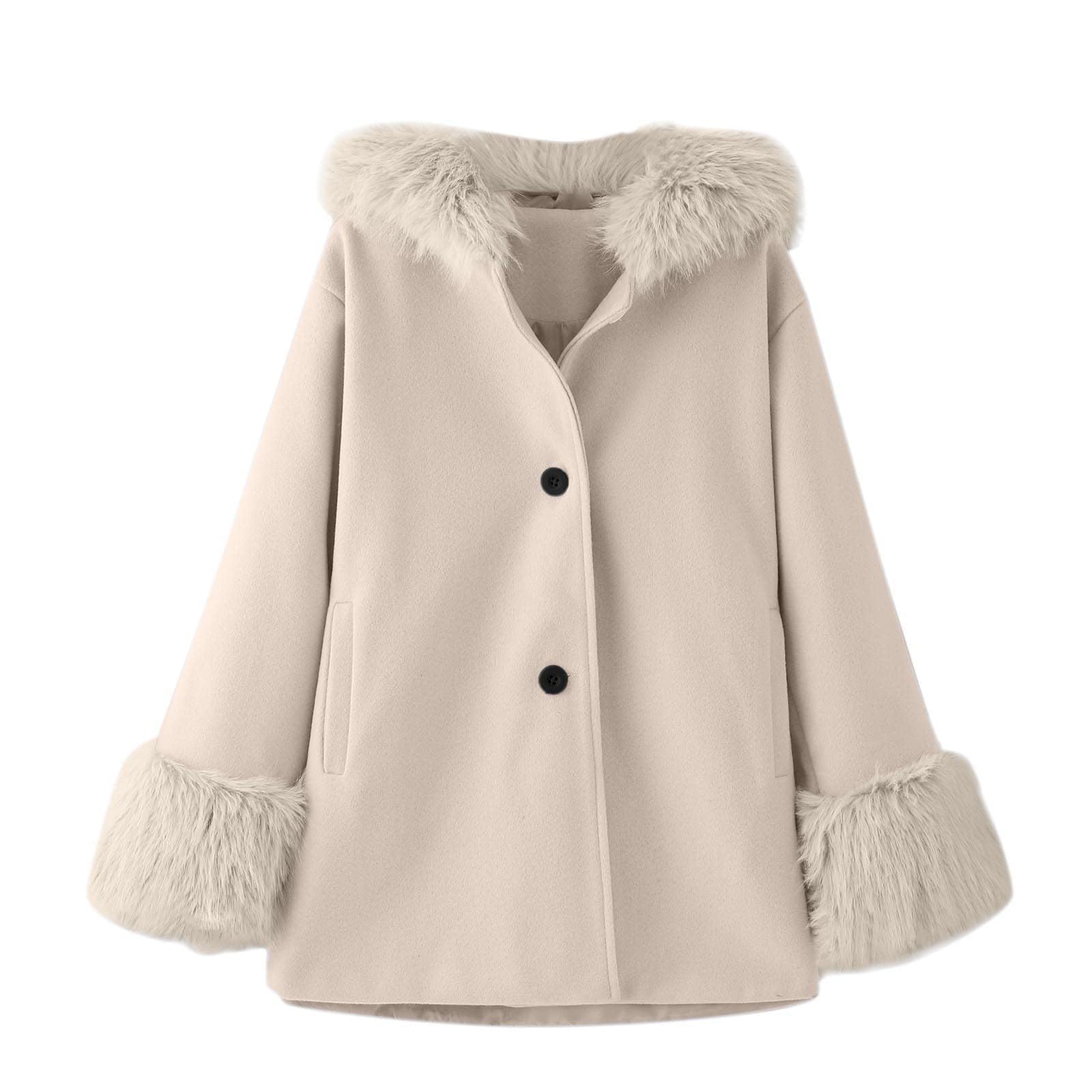 Veste d'hiver pour Fille en Tissu de Coton Lavé Renforcé,Manteau d'hiver pour Fille à Manches Longues avec Capuche et Garniture en Fausse Fourrure,Veste d'hiver pour Fille avec Poches