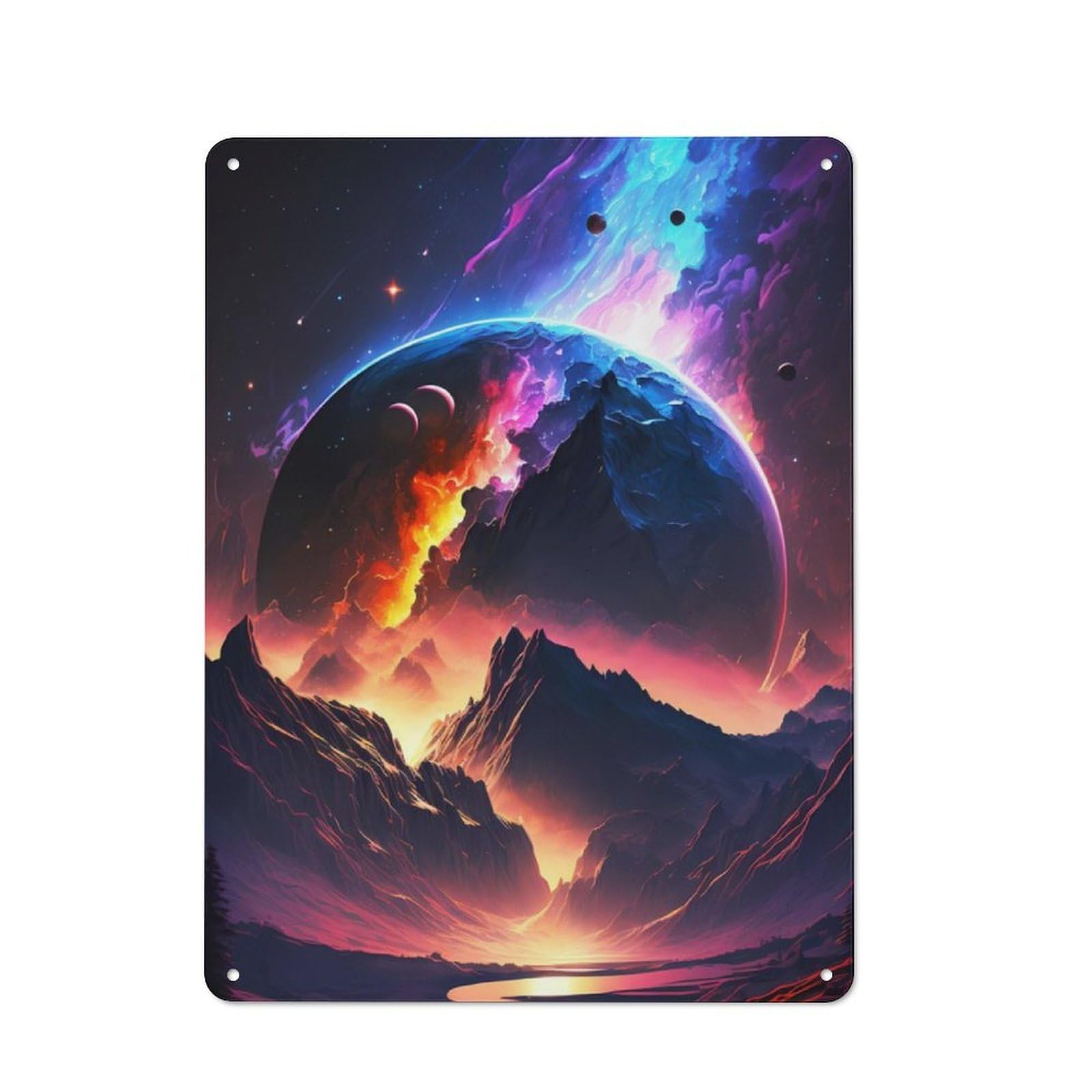 Junmoney Style-10 Galactic Mountain Landscape Tin Sign 40X30cm For Workshop Wall, Retro Wall Decor, Suited To Metal Sign Collectors
