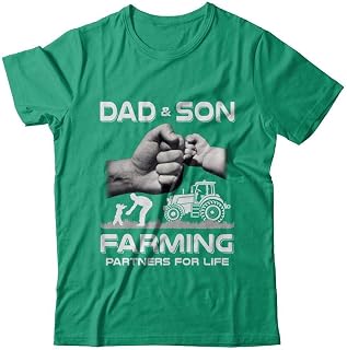 Men's Farmer Dad and Son Farming Partners for Life Fathers Day Shirt Short Sleeve Tee