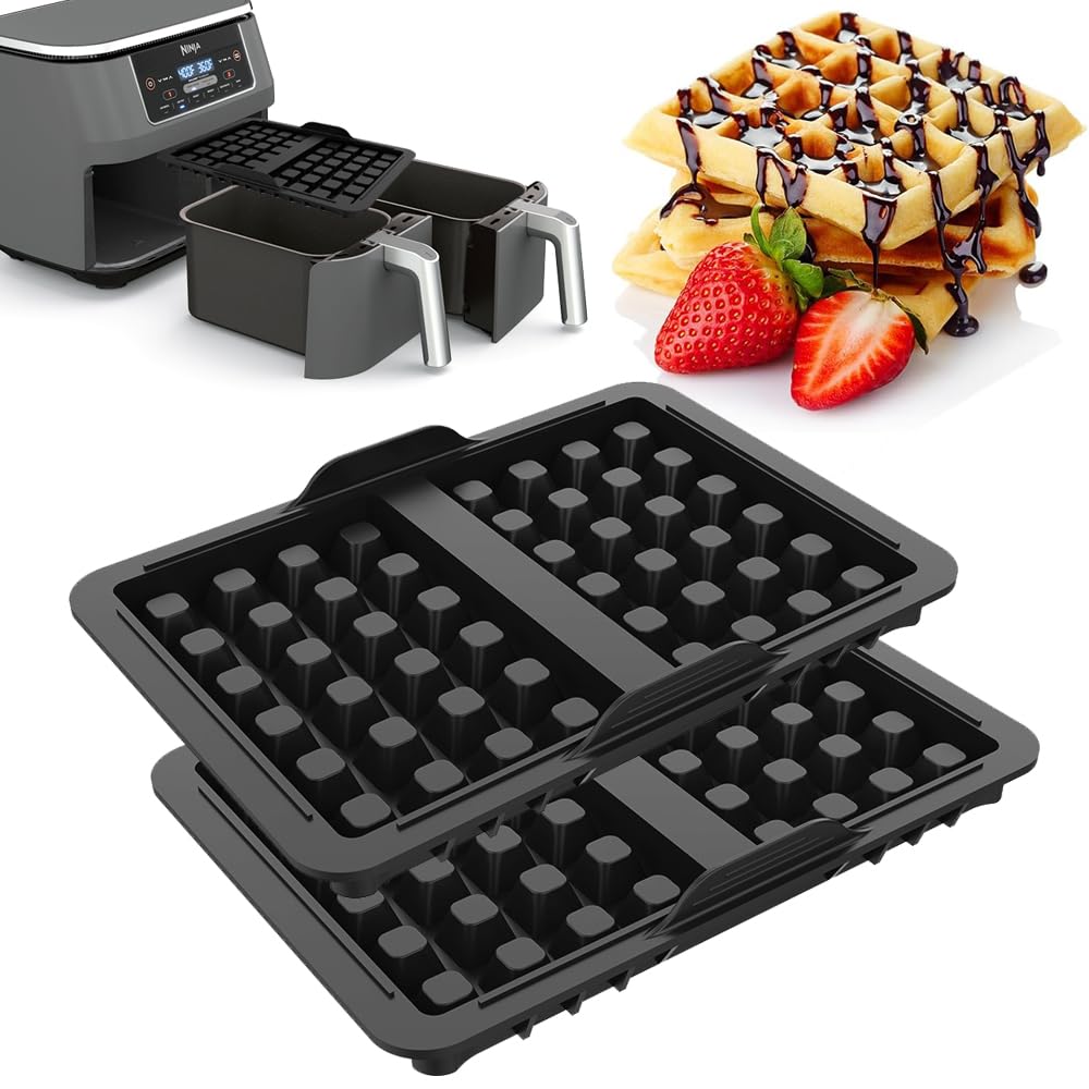 ROMANVIC Ninja Heißluftfritteuse Zubehör,2 Stück Airfryer Zubehör mit Ninja AF400EU, AF451EU, SL400EU, und AF500DE, Doppelt Backschaleneinsatz aus Silikon, Belgische Waffeleisen Silikon Zubehör