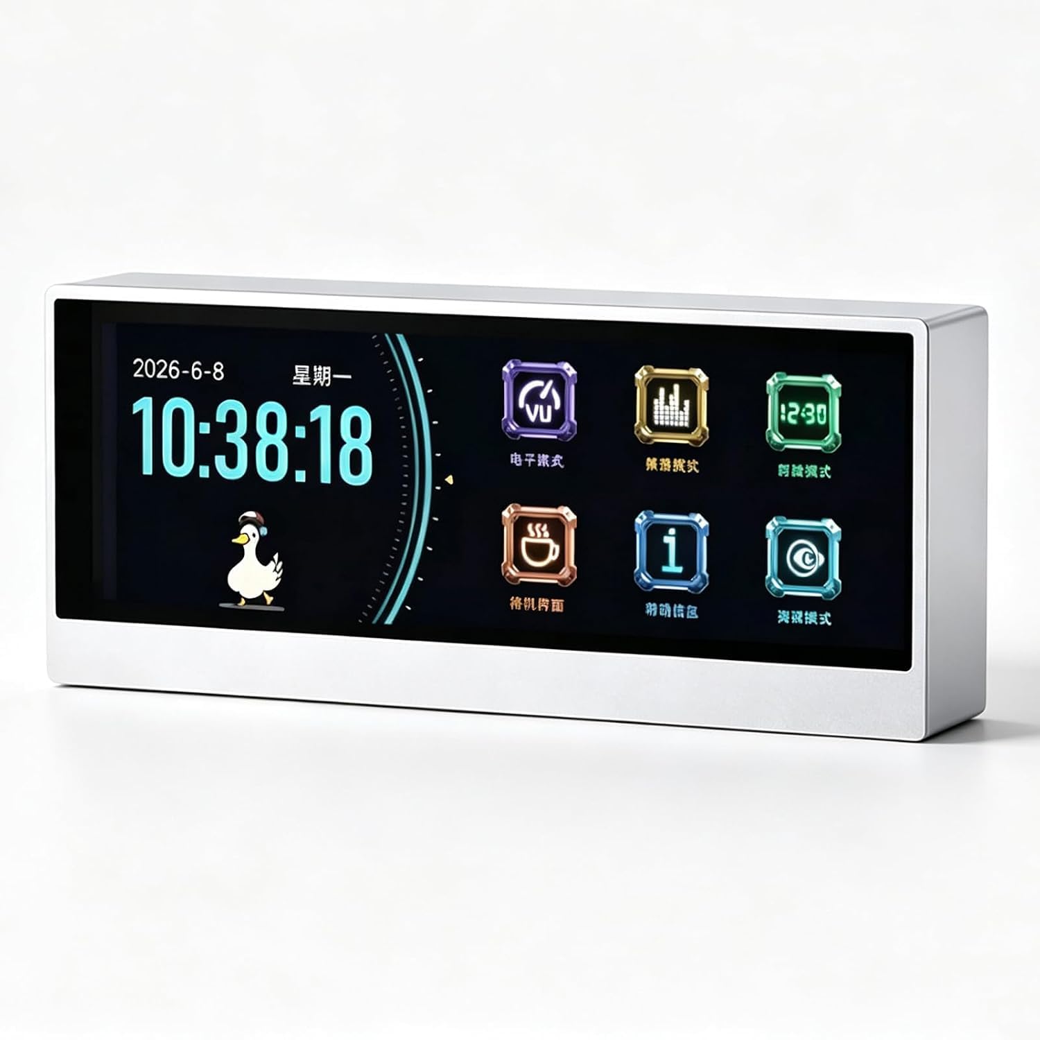Lampada ritmica Spectrum con orologio, 7 effetti visivi, luminosità regolabile, ideale per studio Hi-Fi, gaming e decorazione desktop. VU meter da scrivania.