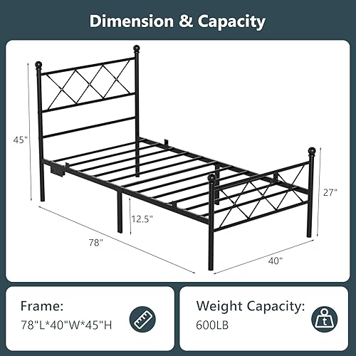 Miniatura 2 de VINGLI Base de cama de metal de tamaño individual con iluminación LED inteligente y estación de carga integrada, plataforma resistente con soporte