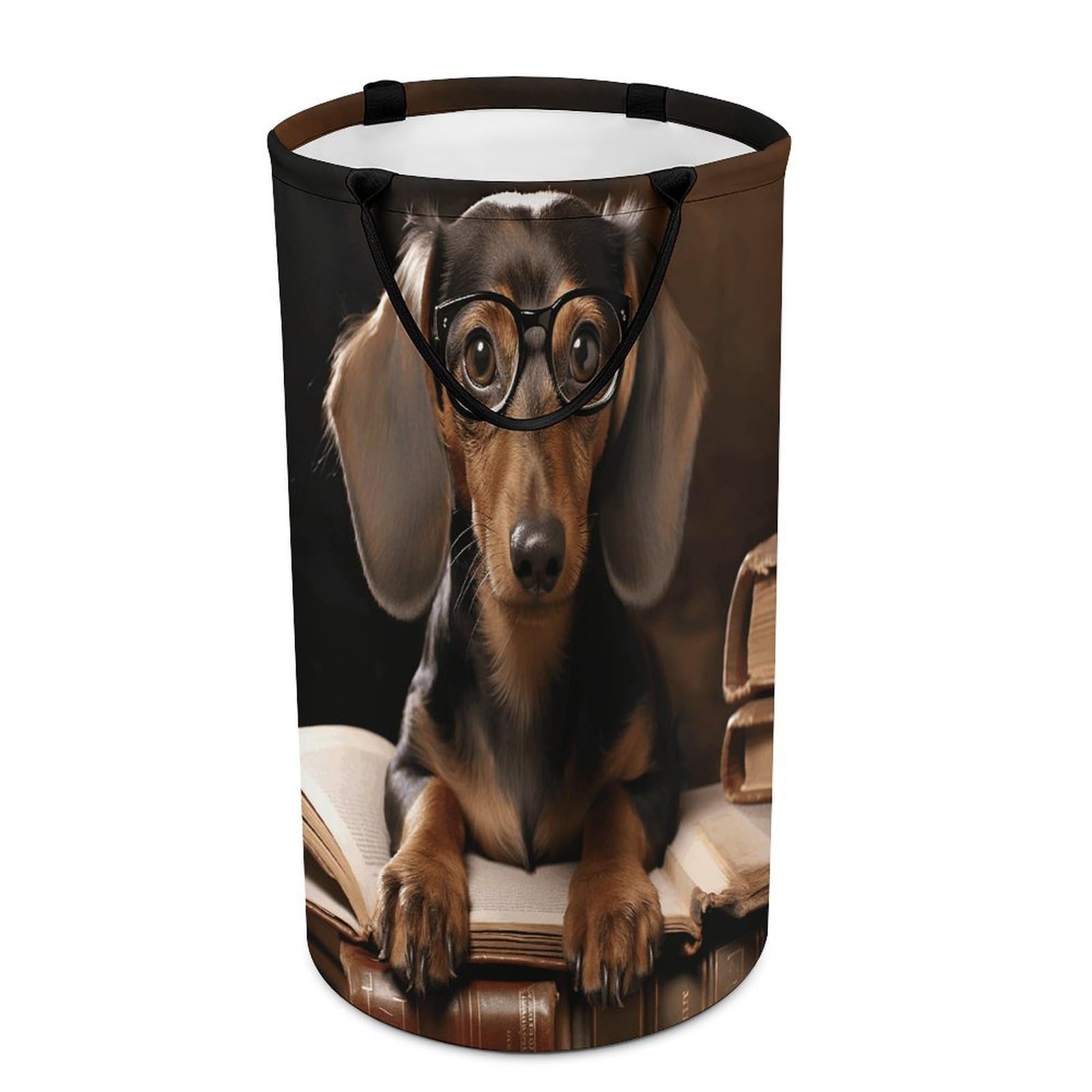 Dachshund Book Laundry Hamper Waterproof Polyester Laundry Baskets Collapsible Dirty Clothes Storage Basket Clothes Hampers with Sturdy Handles for Travel Bedroom