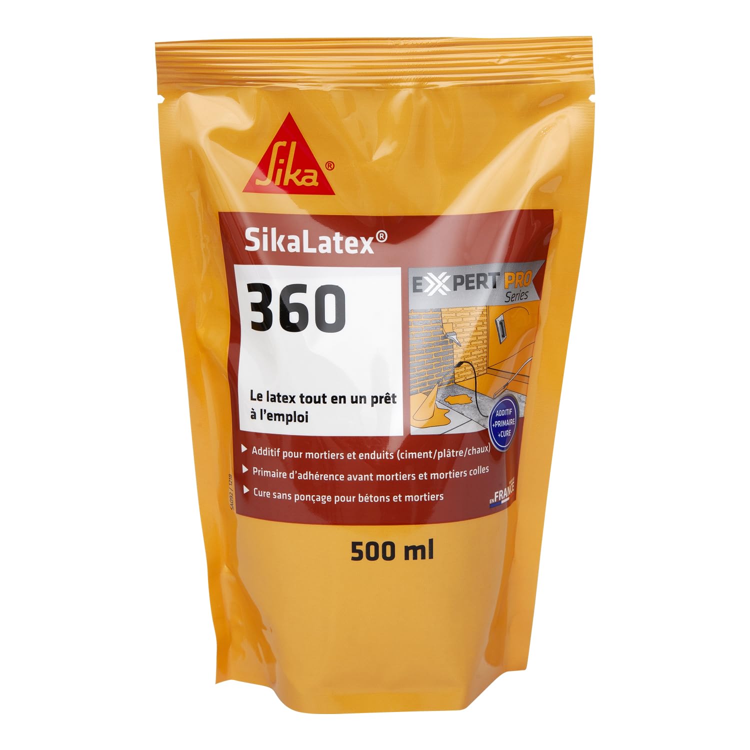 SIKA - Primaire d'adhérence et produit de cure - SikaLatex 360 - Résine d'accrochage pour adhérence et étanchéité des mortiers et enduits (ciment/​plâtre/​chaux) - Prêt à l'emploi - 500ml