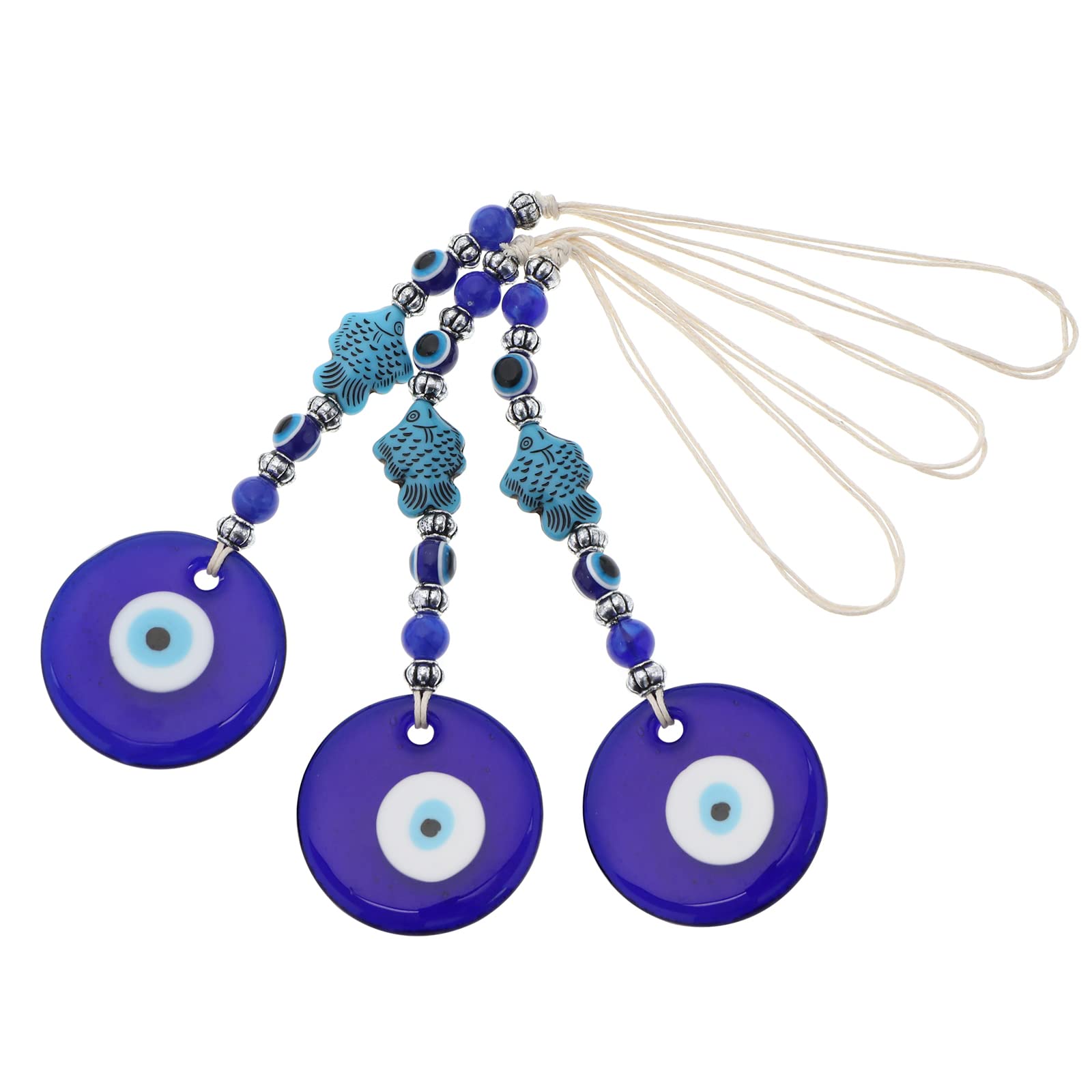 eMagTech 3PCS Blue Evil Eye Hanging Ornament Handmade Lucky Charm Pendant Wall Hanging Accessories for Car Interior Decoration Office Garden Home Decor 10cm Length