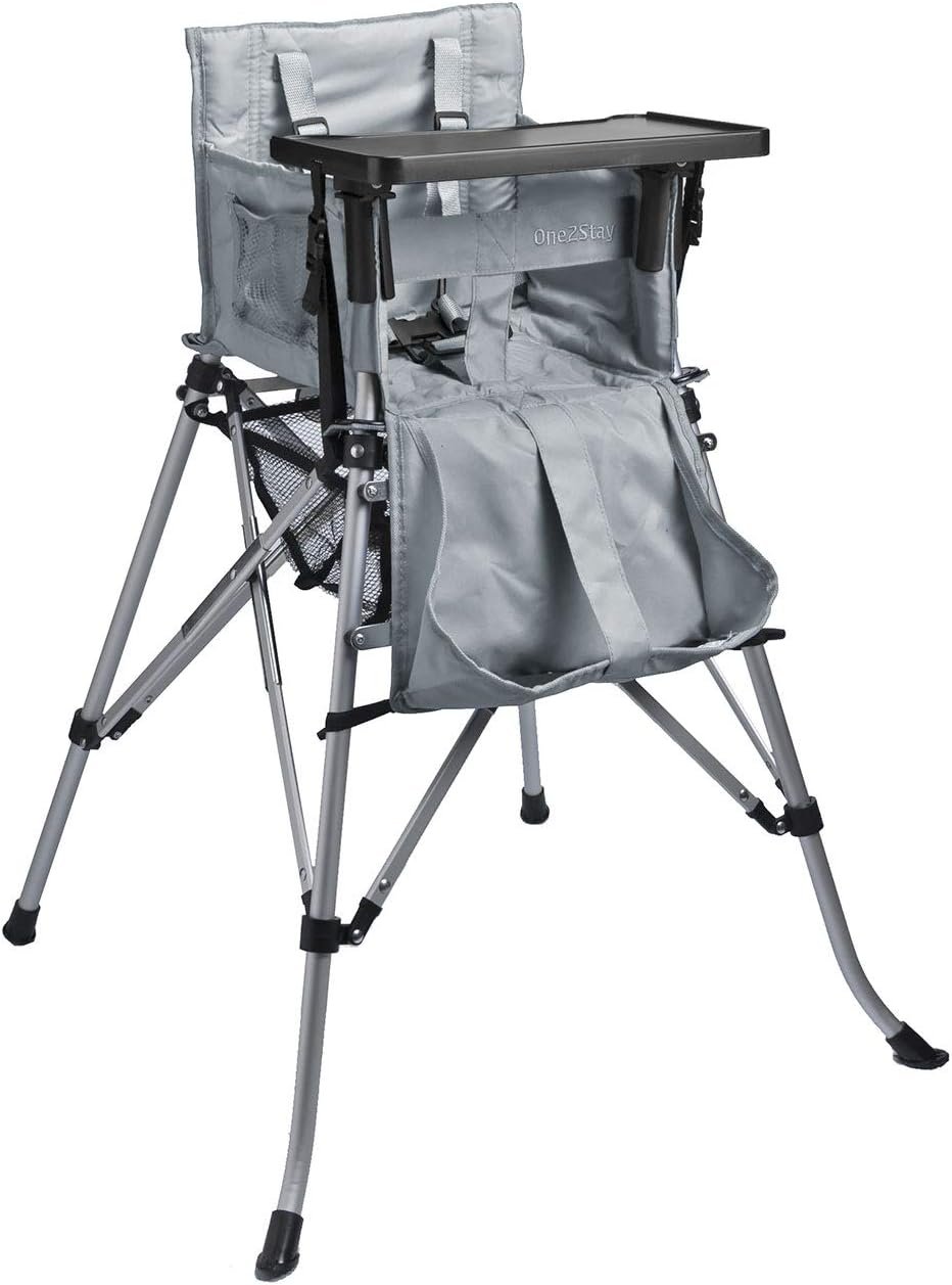 Portable Travel High Chair (6-36 Months) - Comfortable Foldable Baby Feeding Chair - 5-Point Safety Harness and Double Locking System - Easy to Clean Gray