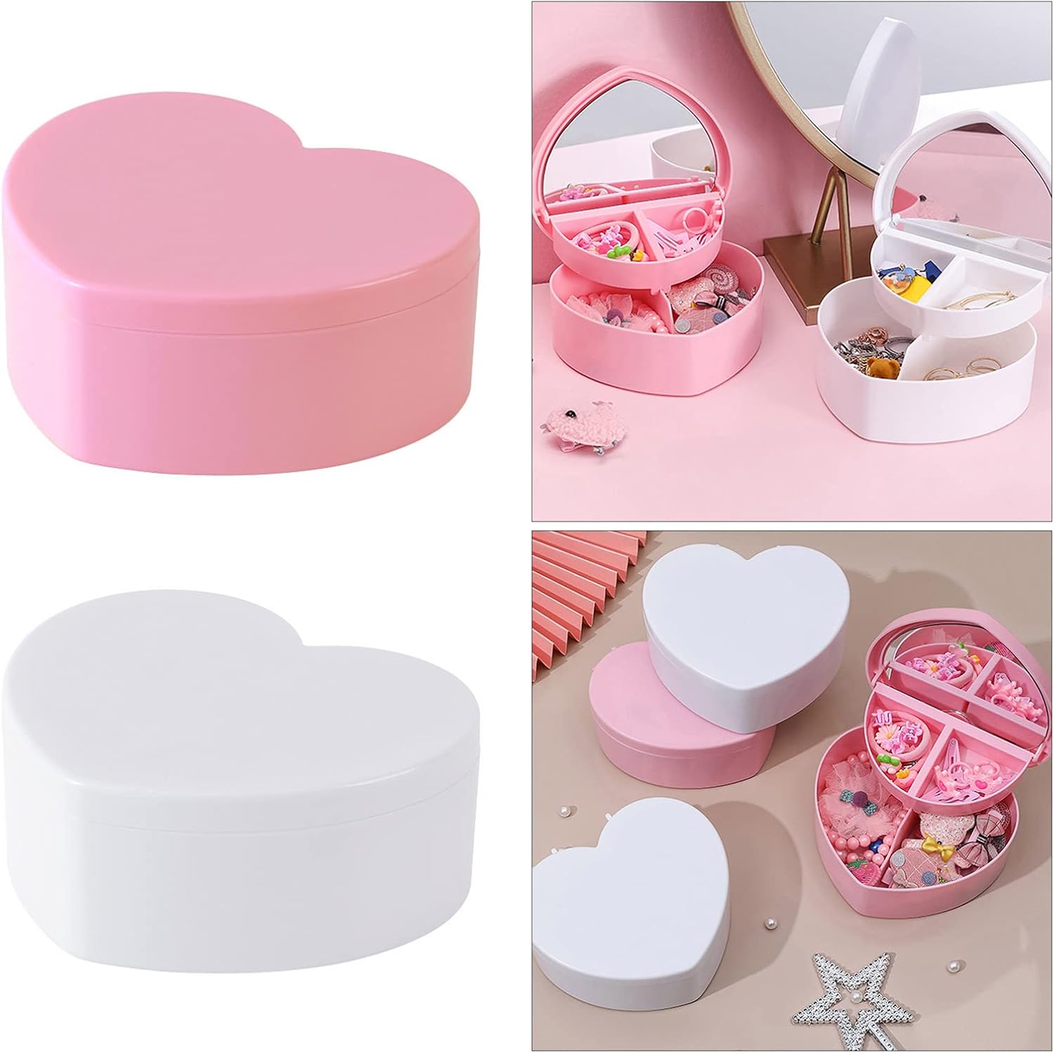 Makeup With For Girl Women Heart Cosmetic Jewelry Double Layer Make Up Storage Container