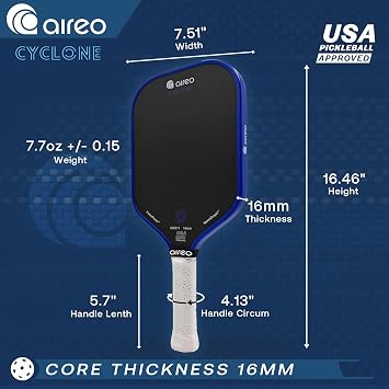 AIREO Gen 4 Pickle Ball Paddle, Cyclone 16MM Nanograph Grit Surface with Floating Foam Core Pickleball Racket, Dark Blue Pickleball Paddle for Pro-Level Performance