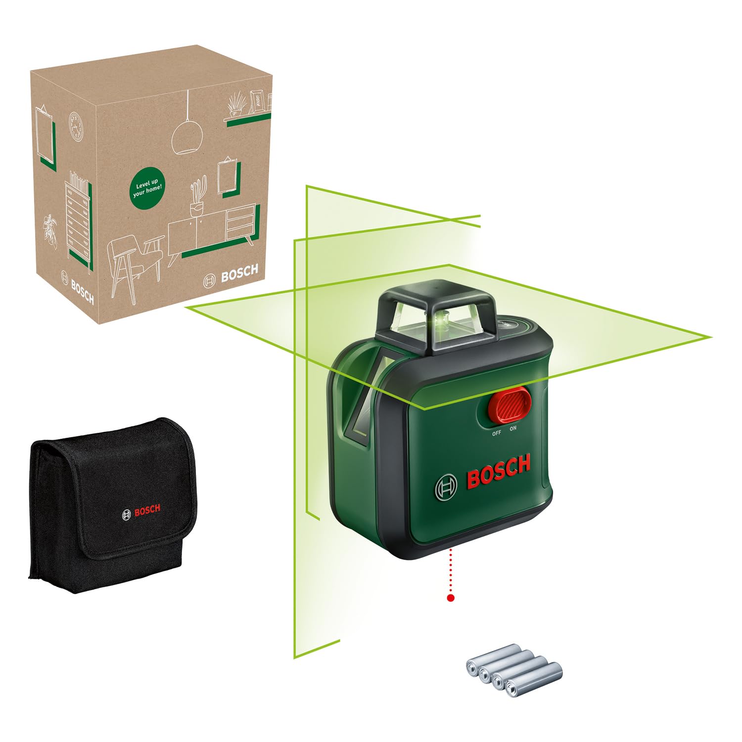 Bosch nivel láser de líneas cruzadas AdvancedLevel 360 (3 líneas de láser, incl. 360° para la alineación por toda la estancia, en caja para e-commerce)