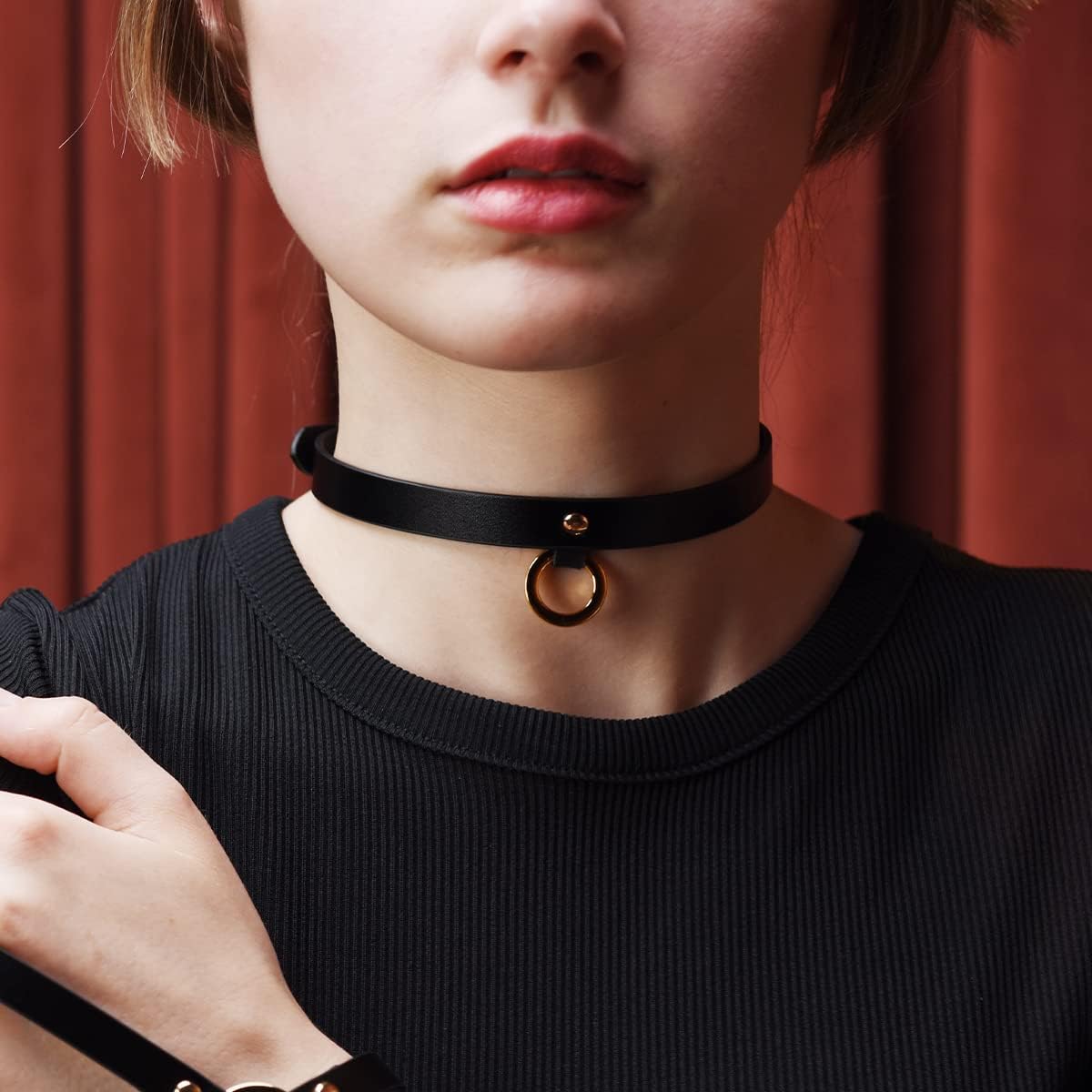UPKO Luxury Italian Leather Choker Necklace | Bondage Gear & Accessories for BDSM Couple’s Play, Sexual Wellness | BDSM Collar, Bondage Restraints Kink - Black