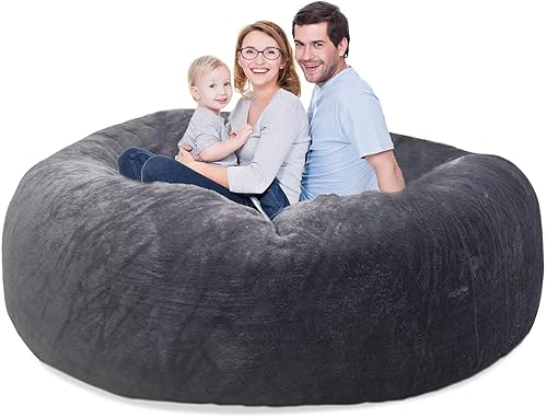 Miniatura 2 de Funda para silla puff de 6 pies (solo fundas para puf, no un puf completo) Sillas esponjosas para adultos, terciopelo de terciopelo gris oscuro,