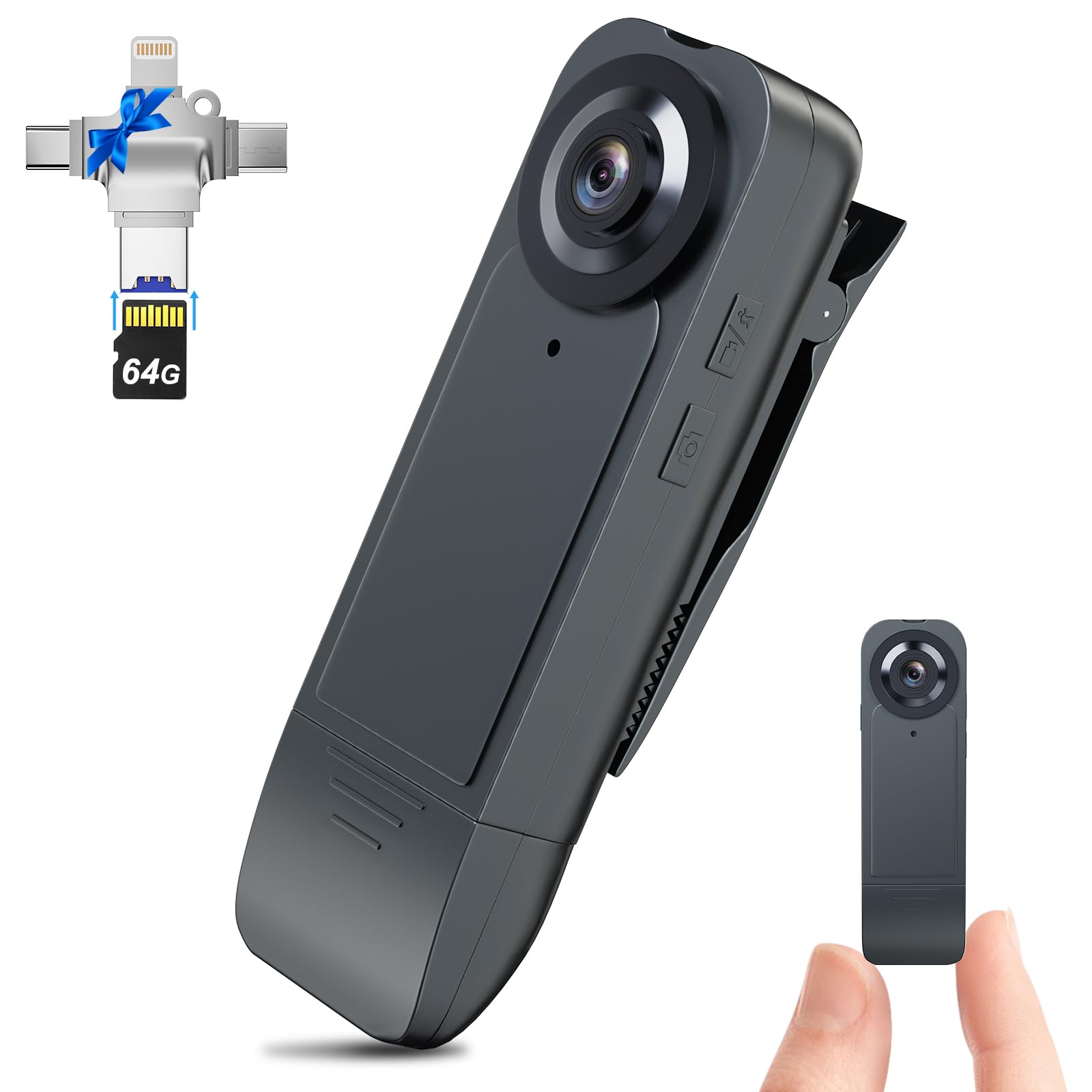 Yeigpzk Mini Body Camera 2024 Upgrade 1080P HD Portable Bodycam with 64GB Card, Night Vision and Motion Detection 6H Auto Overwrite 1000mA for Cycling Home Office Security (64GB)