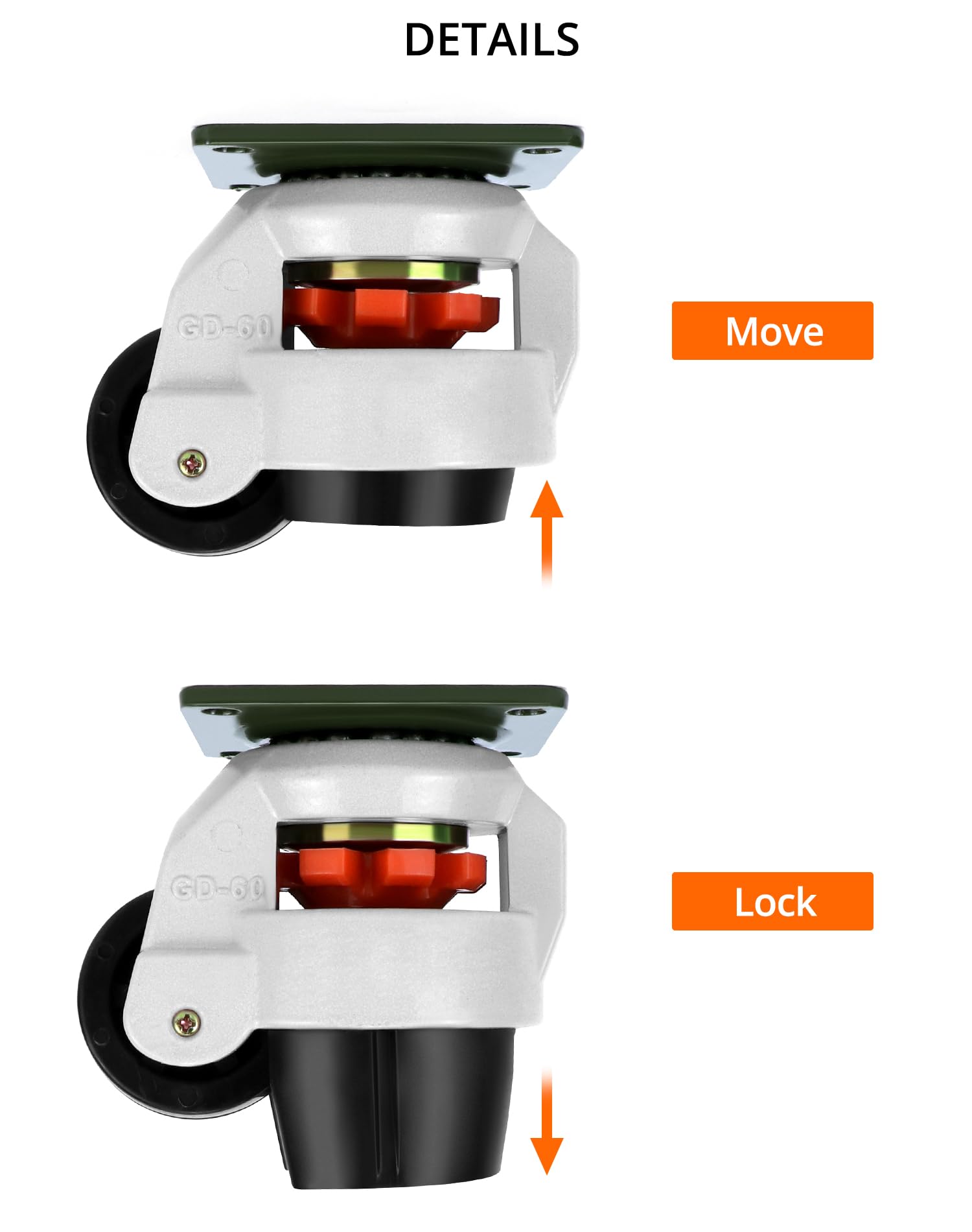 QWORK 4Pcs Ruedas Giratorias 60f, Capacidad de Carga 500 kg, Ruedas de Transporte Ajustables para Muebles