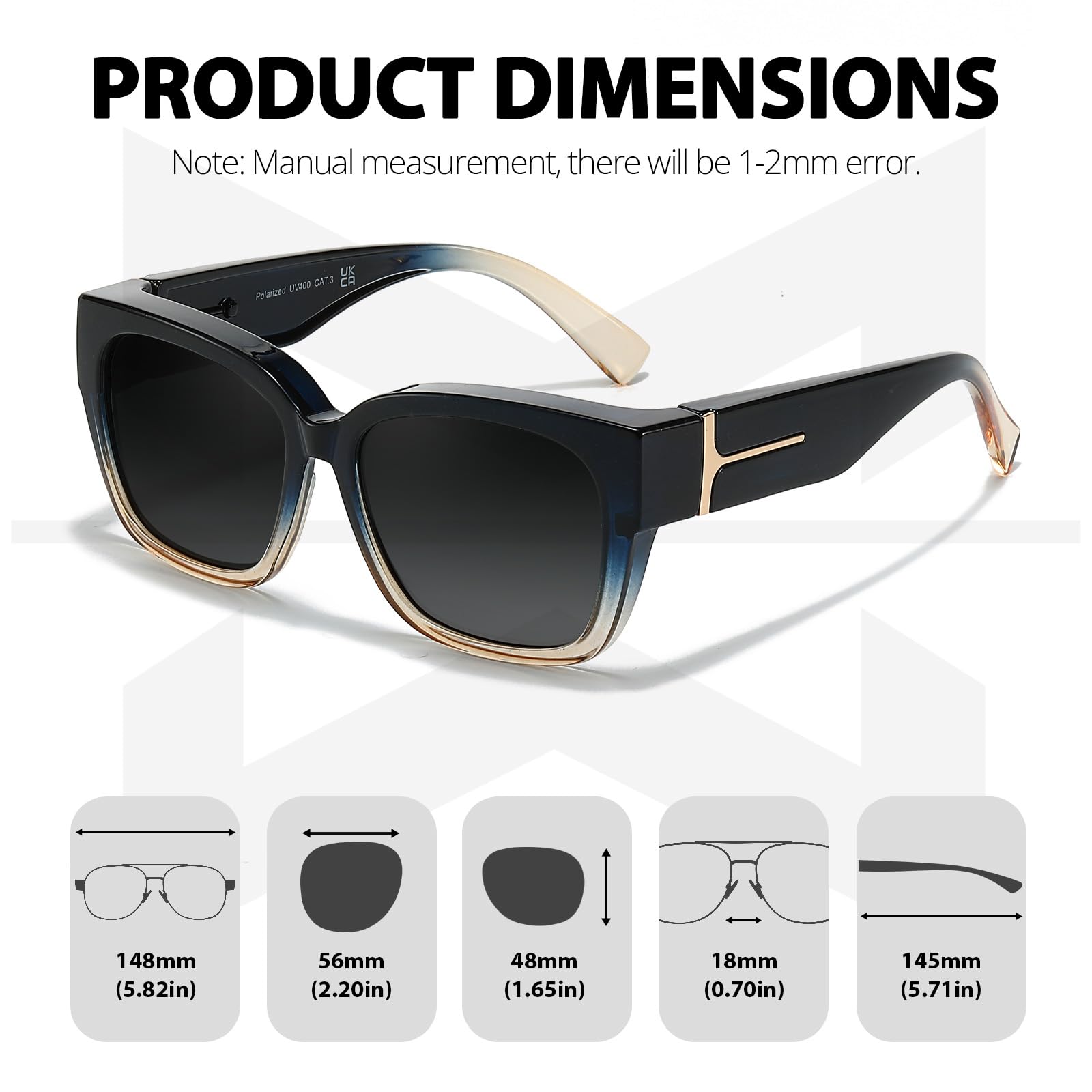 Myiaur 2 Pack Überzieh Sonnenbrille Damen Polarisierte UV400 Schutz Oversized Rahmen Sonnenbrille für Brillenträger für Autofahren & Freizeit