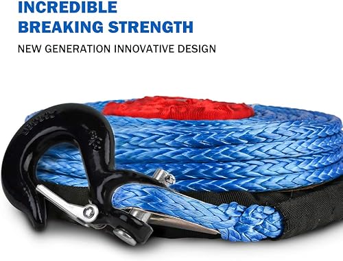 Miniatura 2 de X-BULL SK75 - Cuerda de cabrestante sintética Dyneema de 38 pulgadas x 100 pies con gancho para remolcar automóvil cable de recuperación 23809 libras