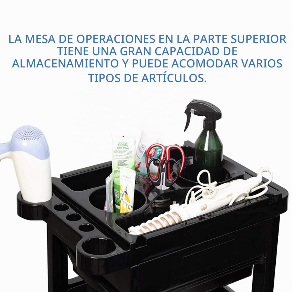 Carrito de Peluquería con Ruedas y 5 Cajones para Salón de Belleza Cosméticos Barbería, Negro