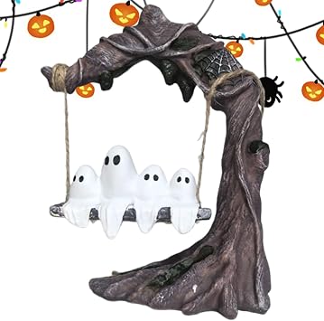 Swing Ghost Halloween Figurines Table Decor | Cute Swinging Ghost Halloween Figurine Indoor Decoration,Spooky Decor for Desktop Bookshelf Patio Lawn Yard
