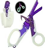 Awaiymi 6 in 1 Multi-function Trauma Shears with Strap Cutter and Glass Breaker, with Luminous Holster, Stainless Steel Foldable Trauma Shears For Outdoor Camping Emergency Tool (Luminous Purple)