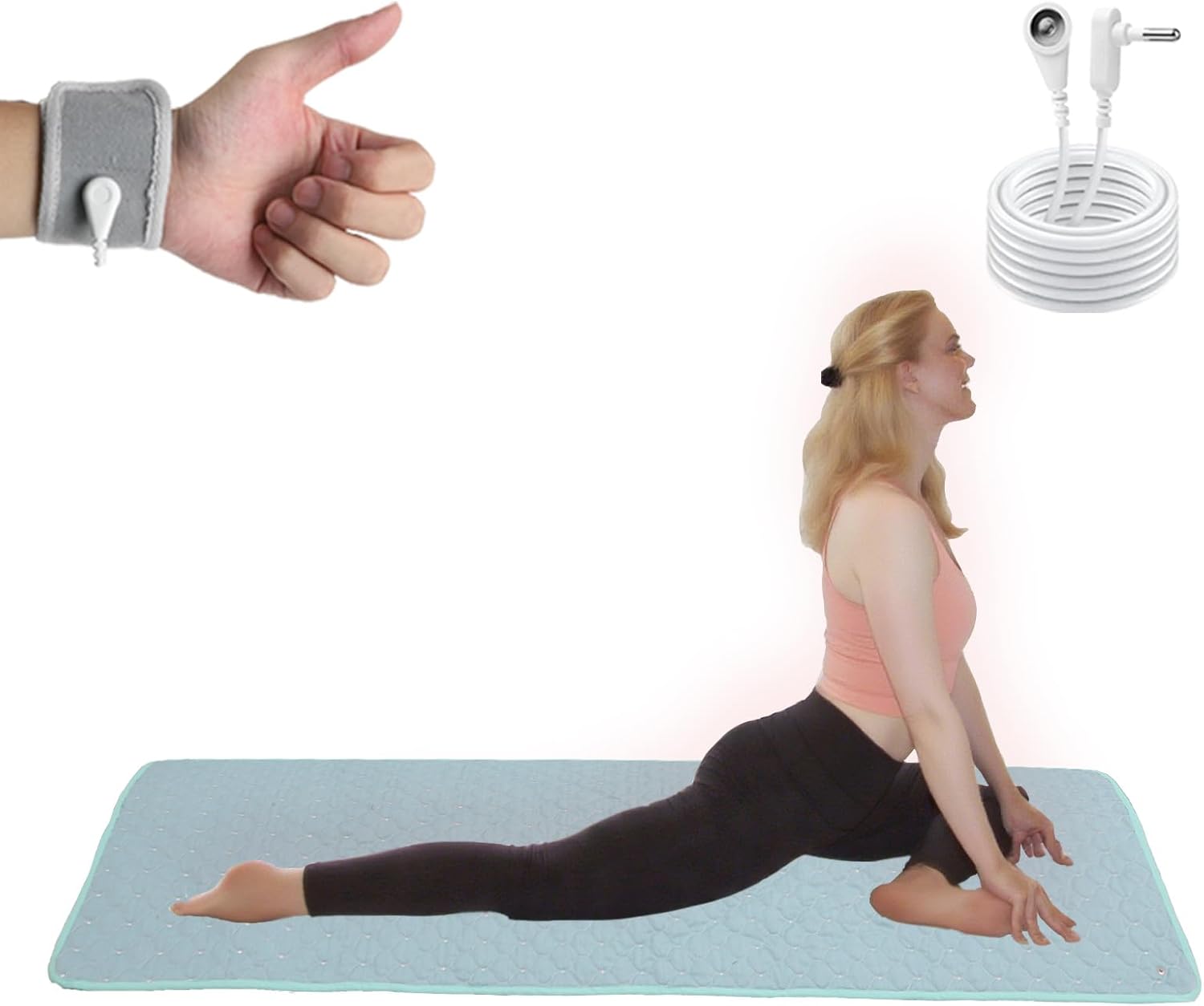 Conductive Metal Fabric Grounding Mat Set with Grounding Wristband and 15ft Cord for Bed/Desk/Floor/Feet - Machine Washable, Healthy Material to Improve Sleep and Wellness