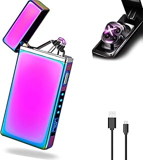 RSBYE Electric Lighter Windproof Lighter, Dual Arc Lighter USB Rechargeable Lighter Flameless Plasma Lighter with Rhythmic Flashing Battery Indicator for Camping,Outdoor,Hiking(Magic)