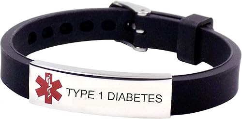 Max Petals Pulsera de alerta médica tipo 1 diabetes - ajustable, Caucho