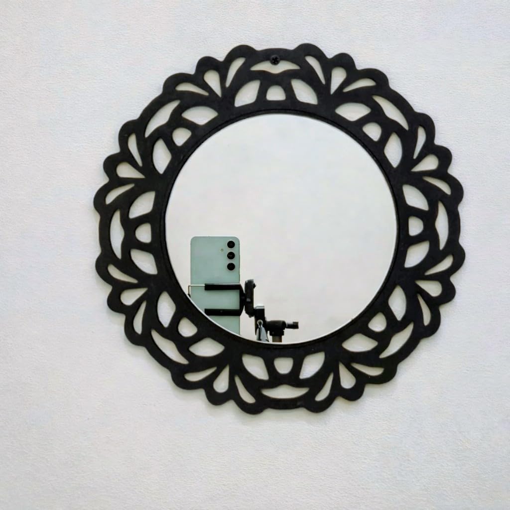 Floral Decorative Wall Mirror | Round Cutwork Frame Mirror for Living Room & Bedroom | Modern Wall Decor | 1 ft x 1 ft-picture-19