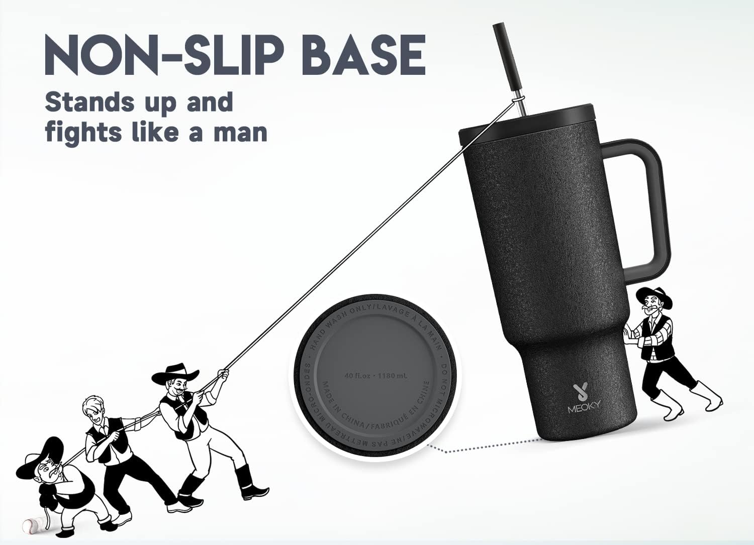 Meoky 40oz Tumbler with Handle, Leak-proof Lid and Straw, Insulated Coffee Mug Stainless Steel Travel Mug, Keeps Cold for 34 Hours or Hot for 10 Hours (Night) - Image 5