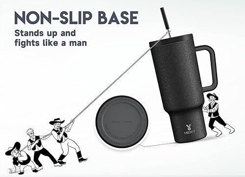 Miniatura 5 de Meoky - Vaso de 40 oz con asa, tapa a prueba de fugas y pajilla, taza de café y viaje térmica de acero inoxidable, mantiene el frío durante 34 horas