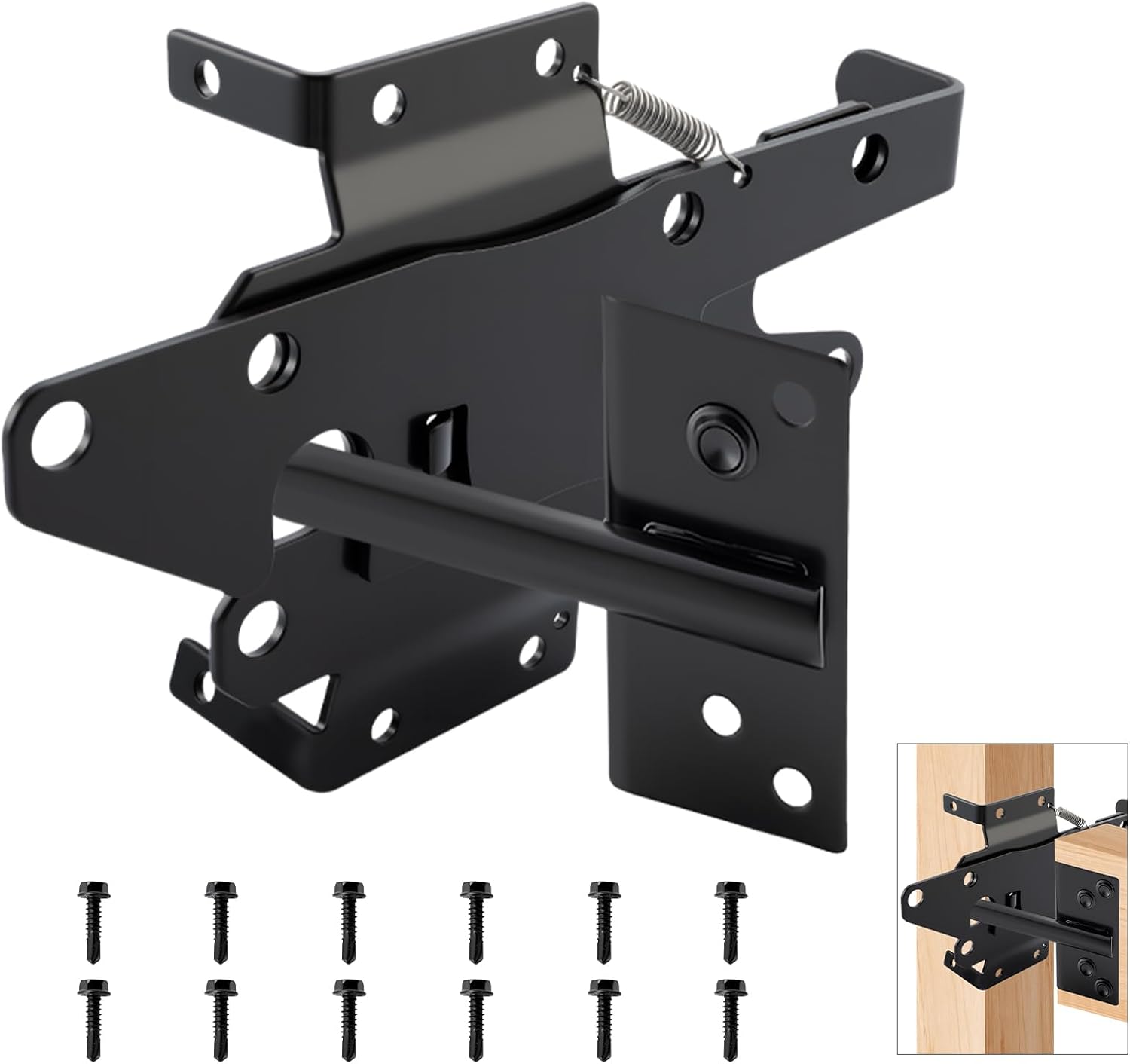 HOME MASTER HARDWARE Heavy Duty Self-Locking Gate Latch for Wooden Fence, Post Mount Automatic Gate Lock, Fence Gate Latch for Pool/Outdoor Garden/Vinyl, Black Finish