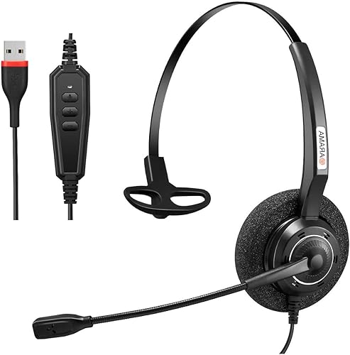 Miniatura 4 de Auriculares USB con micrófono con cancelación de ruido y controles de audio, auriculares USB ultra cómodos para computadora, portátil, PC, negocios,