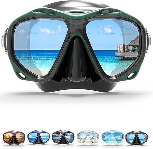 COPOZZ Máscara de buceo para adultos, máscara de buceo, gafas de buceo, gafas de buceo, gafas de buceo sin sellos, gafas de vidrio templado para