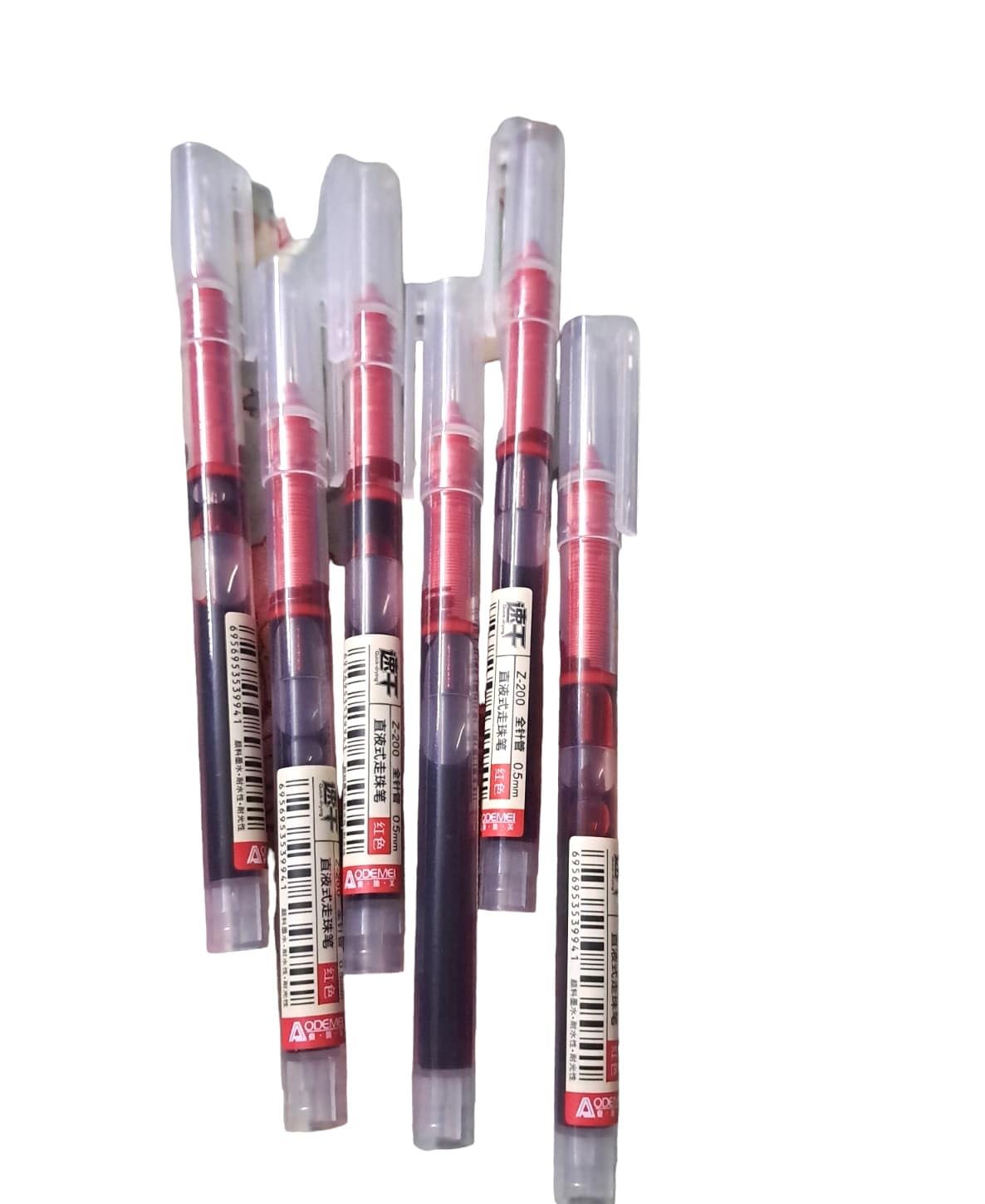 Smallneeds Z-200 ODEMEI Lantu Fine Roller Gel Pen 0.5mm Large Capacity Red Color Ink Straight Liquid Gel Pen Office Writing Pack of 6 (Red)