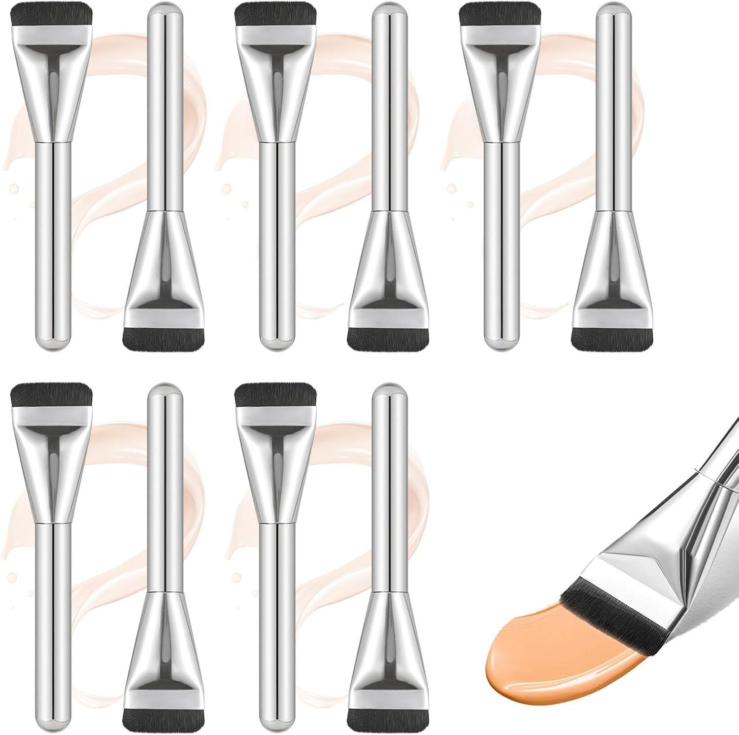 UILYNIU Pack of 10 Basis Brushes, Extremely Skinny Basis Brush, Flat Basis Concealer Brush, Powder Brush for Liquid Fondation Ladies, Make Up Brush for Creamy, Liquid Basis