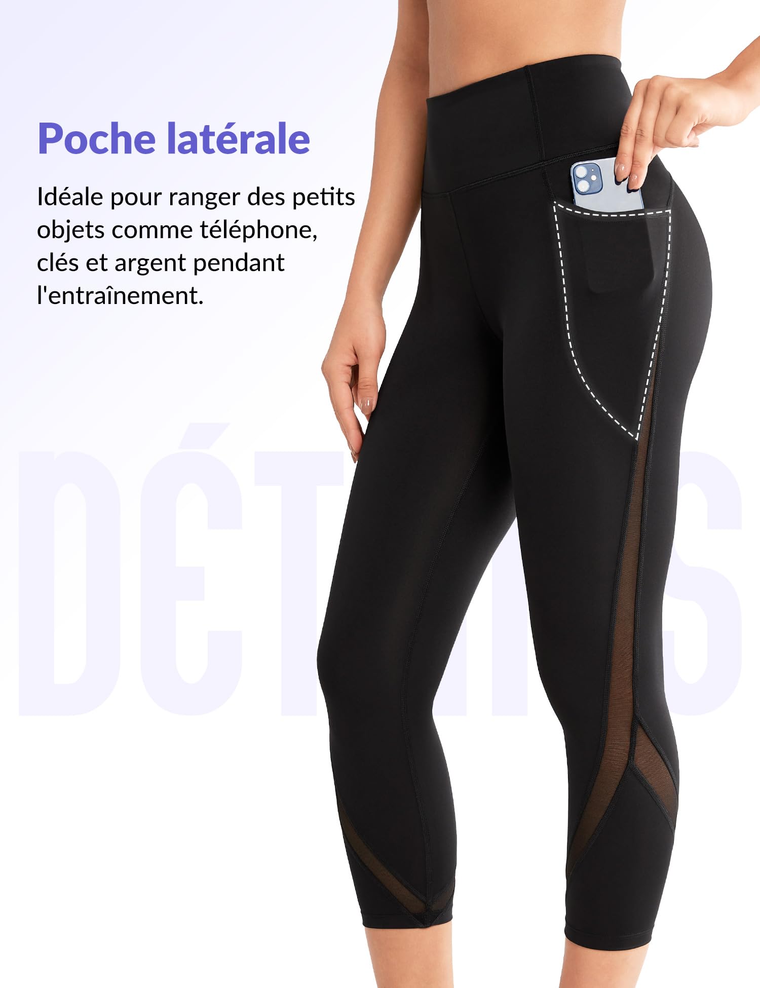 Yvette 3/4 Legging de Sport pour Femme avec Maille Taille Haute | Contrôle du Ventre Opaque,Ne glisse pas