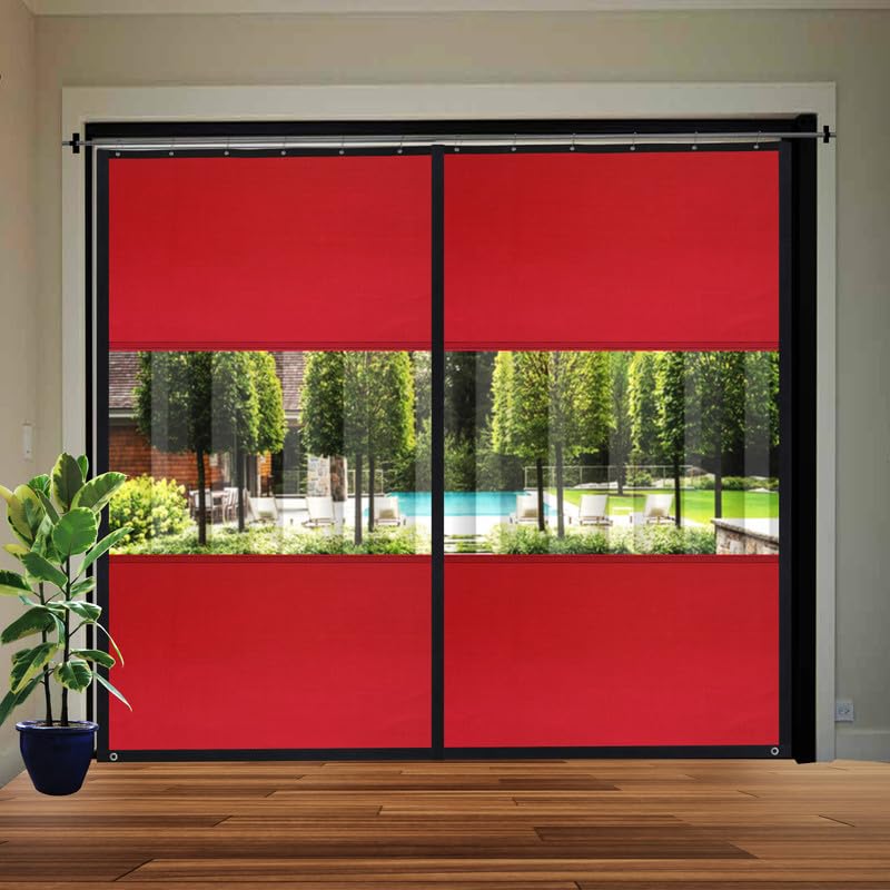 Image of Polyester with PVC Fabric Outdoor Waterproof Curtain with Top Eyelet Protect from AC, Sun, Dust & Rain Used for Balcony, Door & Window (Red Color 4.5 X 11 Feet, Pack of 2 Piece)